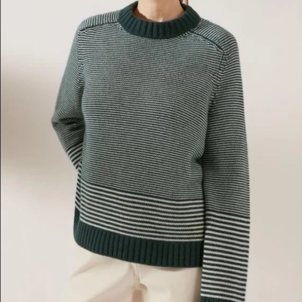 Loro Piana Green and Cream Striped Crewneck Sweater